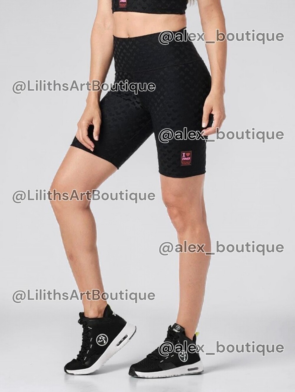 Zumba Love High Waisted Biker Shorts Bold Black Heart Print Size S (E020)